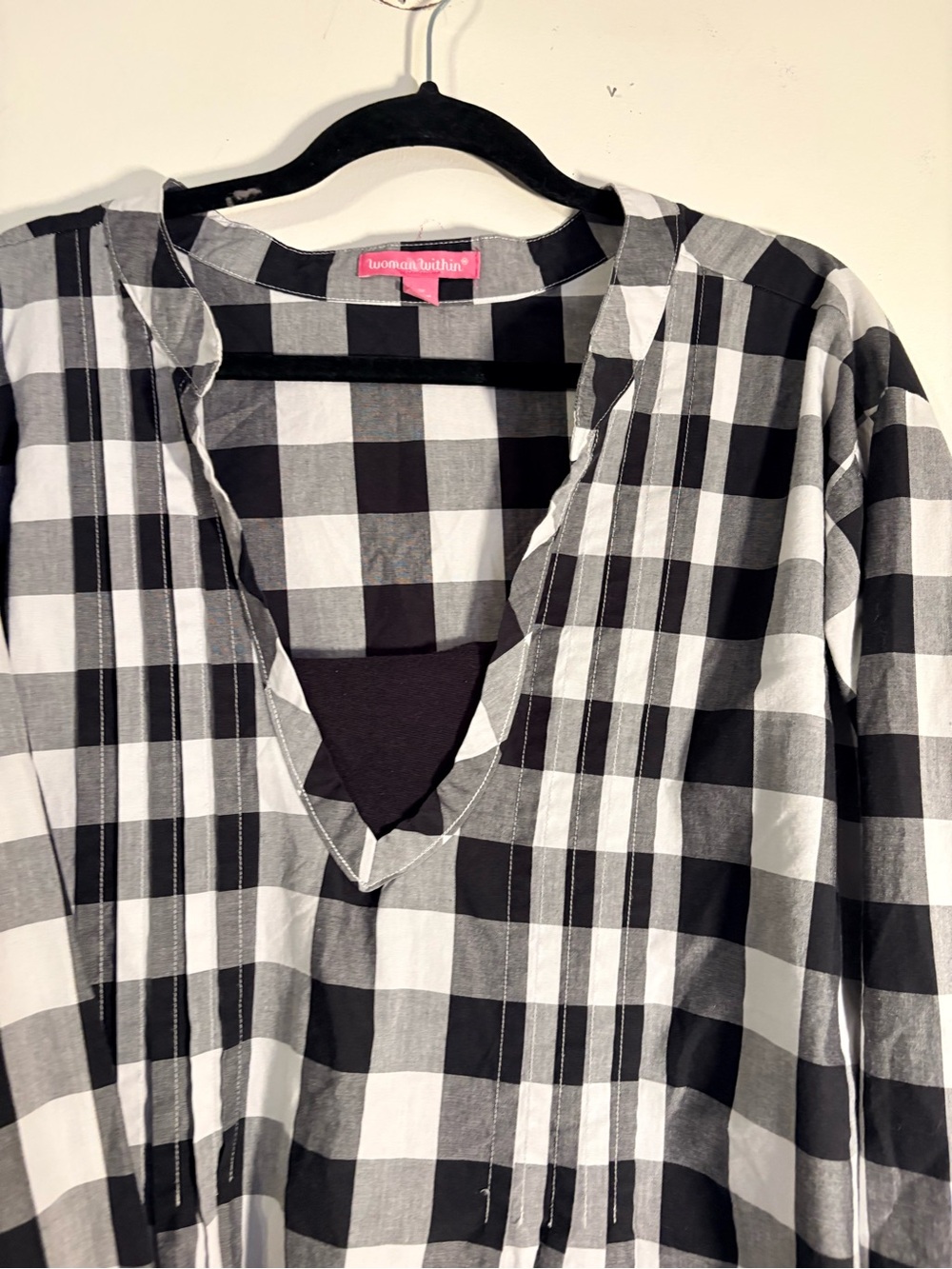 Woman Within Black and White Buffalo Check V-Neck Tunic